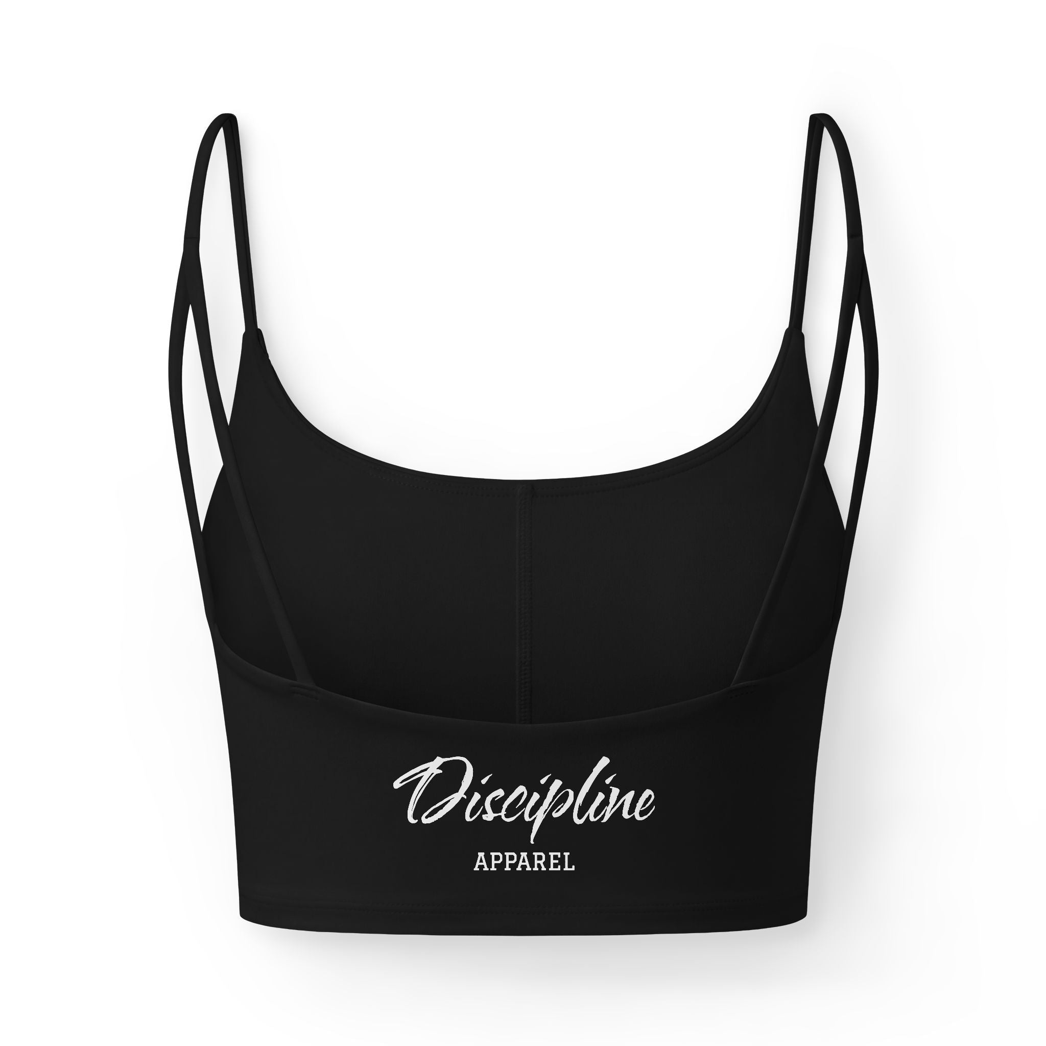 Women's Luxe Bra — Black Cropped Strappy Sports Bralette with 'Discipline Apparel' Back Logo